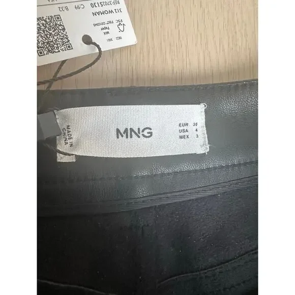 Mango Black Straight Leather Pants - Size 4 - NEW